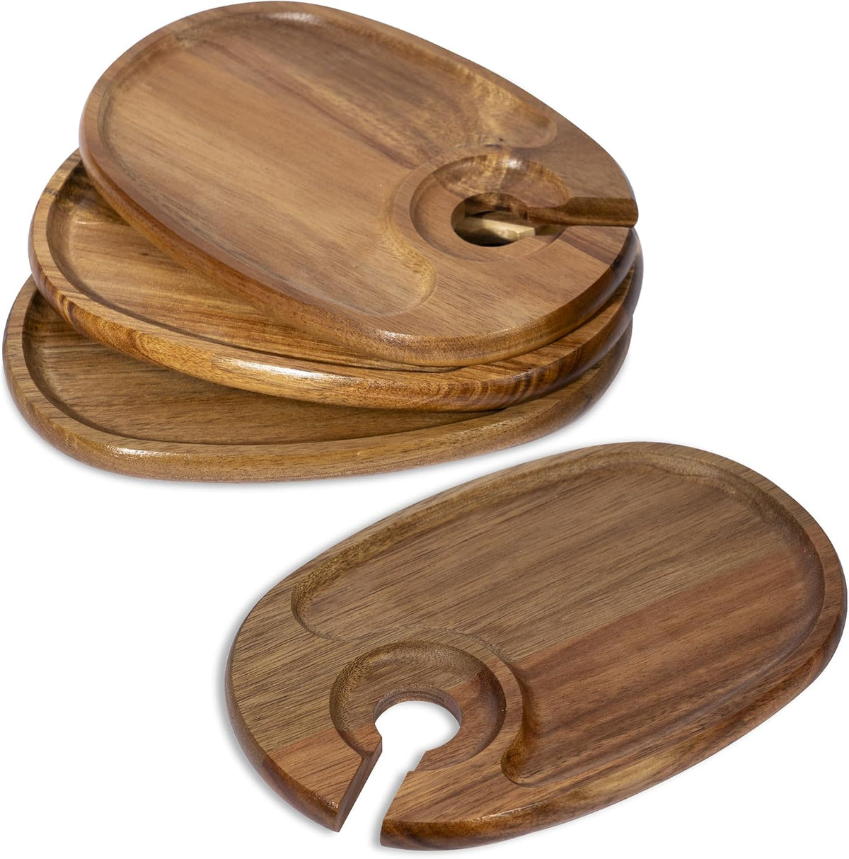 wine glass holder plates – acacia wooden appetizer, side view