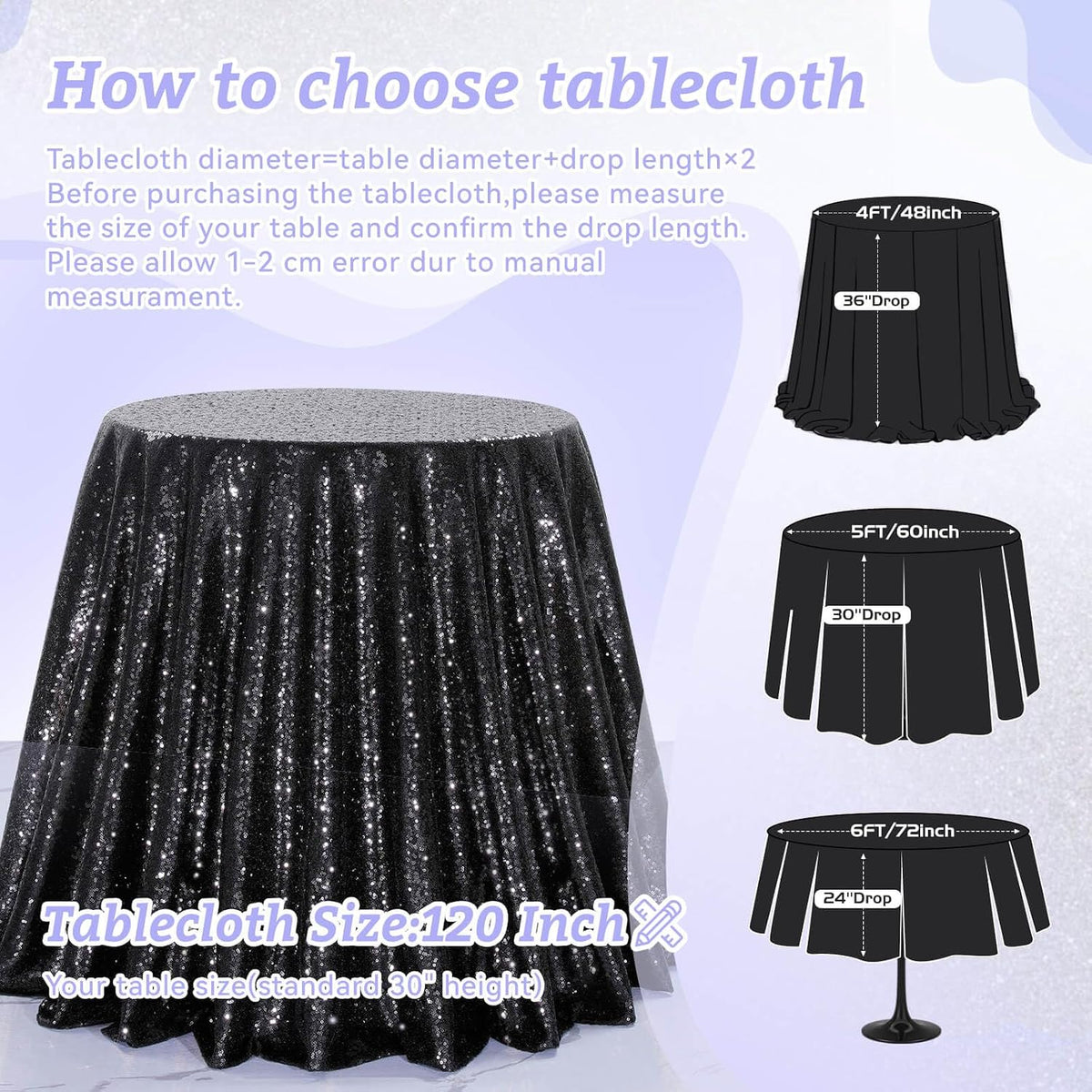 B-COOL Black Sequin Tablecloth Parties Decor Round Sequin Overlay Shimmer