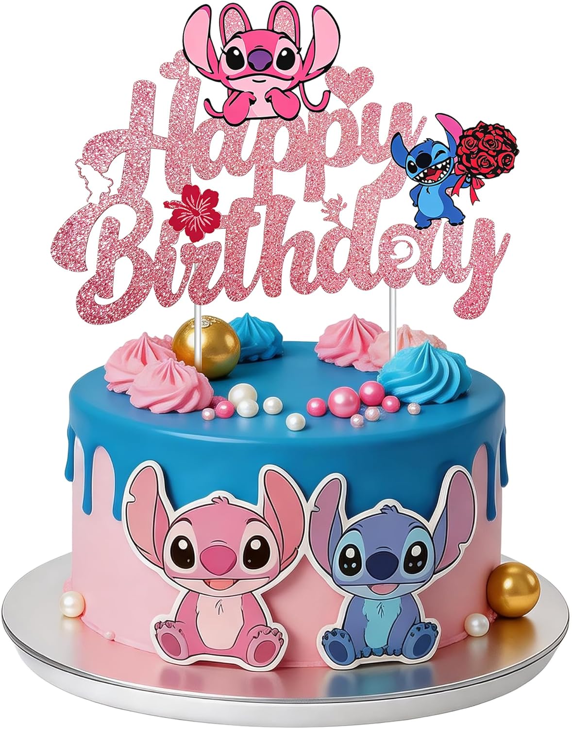 Cute Glitter Alien Cake Decorations, Cartoon Happy Birthday Cake Toppers, Birthday Party Supplies for Boys and Girls