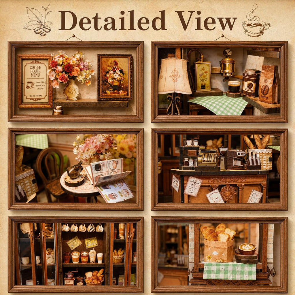 book nook diy miniature house kit, 3d wooden, close-up detail