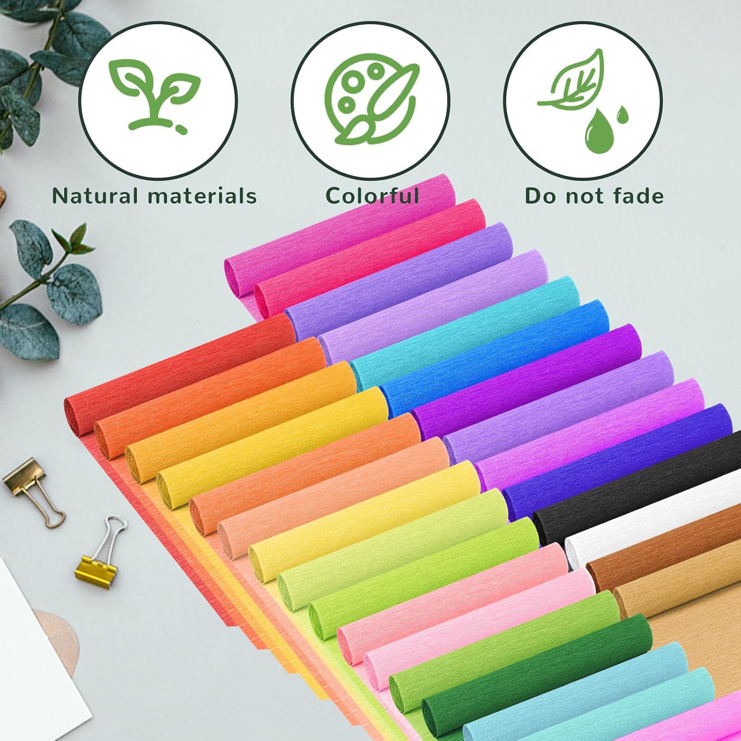 Crepe Paper Streamers 30 Rolls, 10 x 98Inch 30 Rainbow Colors | Crepe Paper Sheets for DIY Gift Colourful Paper Flower Wrapping Paper Crafts Birthday Wedding Holiday Party Decorations