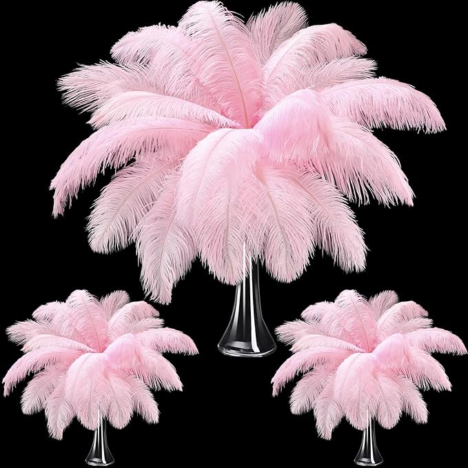 Maitys 90 Pcs Large Natural Ostrich Feathers Bulk 14-16 Inch (35-40cm) 12-14 Inch (30-35cm) 10-12 Inch (25-30cm) Ostrich Feathers Plumes for Centerpieces Wedding(Pink)