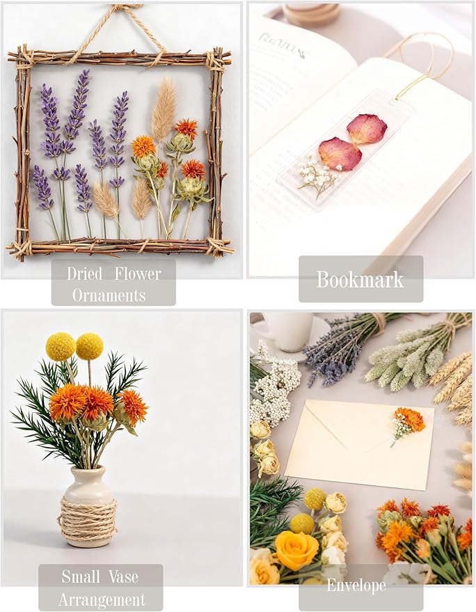DIY Natural Dried Flower Set, Bulk Dried Flowers for Vase, Dried Flowers with Stems, Dried Roses, Mini Dried Flower Bouquets.(Brown)