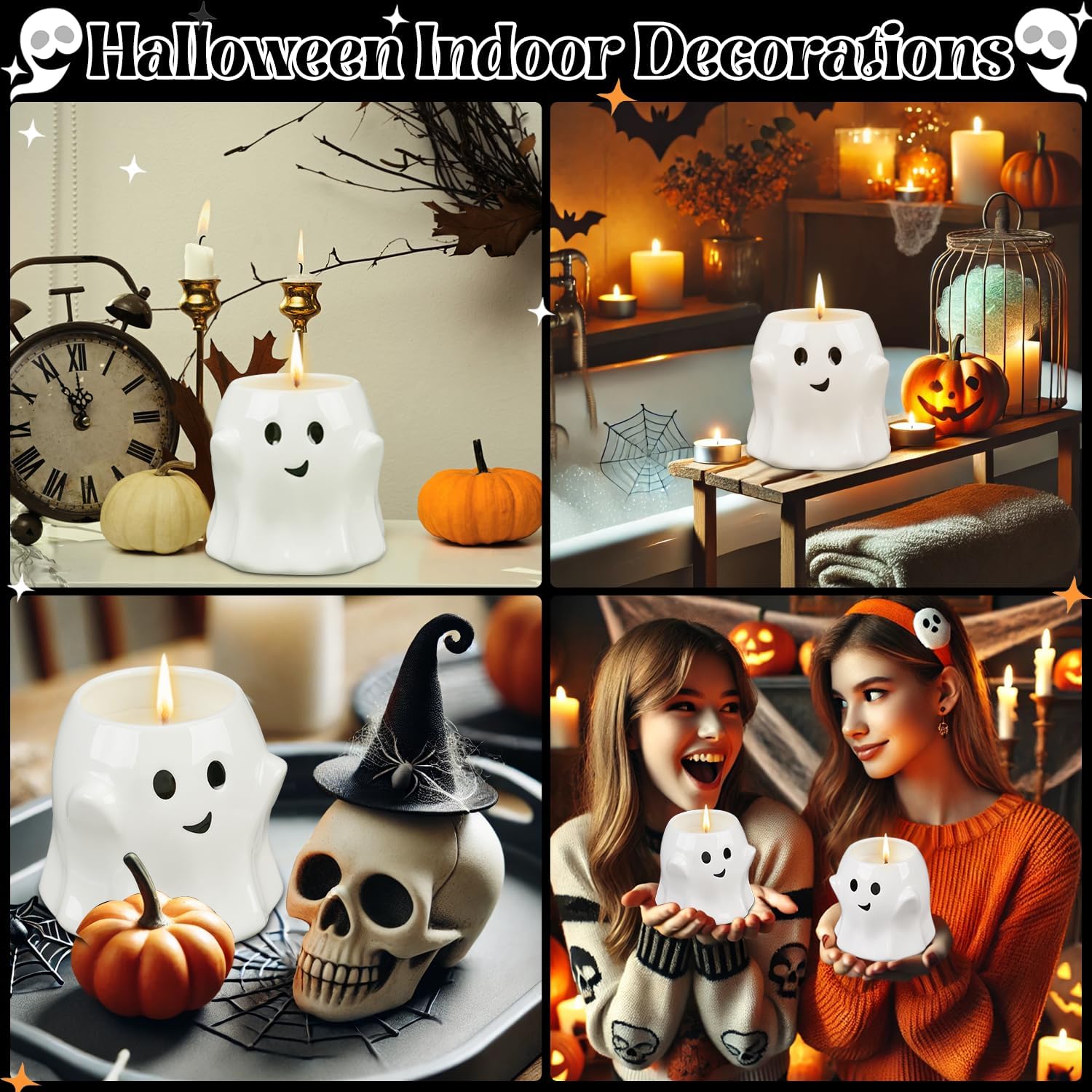 Boo Basket Stuffers for Women Men, 13OZ Halloween Ghost Candle Large Pumpkin Spice Scented Candle Up to 60 Hours Halloween Decorations Indoor