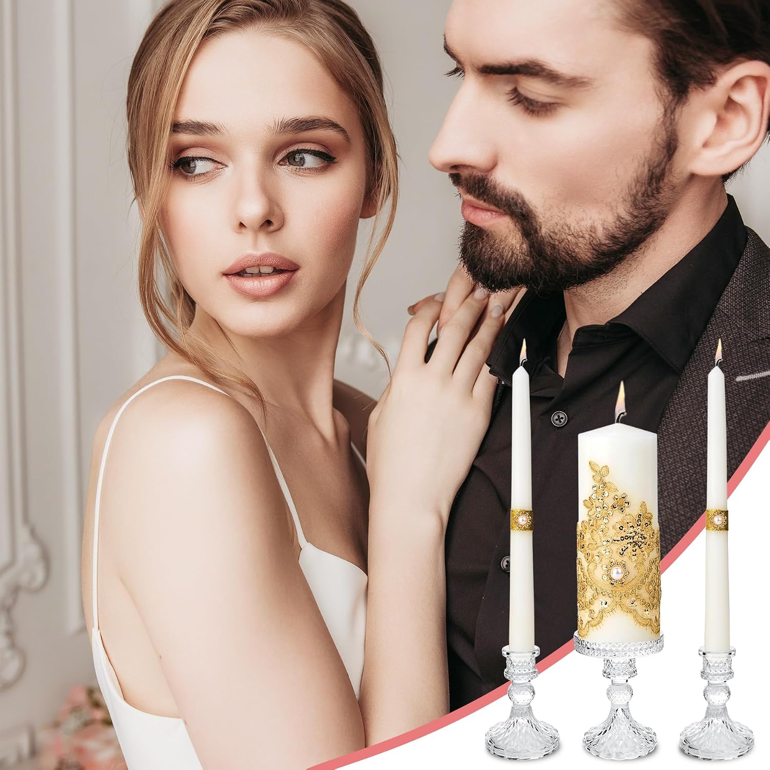 Unity Candle Holder - Glass Candle Holders for Pillar Candles Taper Candles, Glass Candlestick Holders Set of 3, Decorative Clear Glass Candlestick Holder for Wedding Table Dinning Church Centerpiece