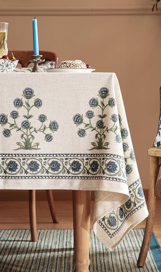 patdrea Designer Small Blue Square Tablecloth Table,Vintage Linen Leaves Floral Pattern Floral Tablecloths,Table Cover Cloth Fall Decor for Kitchen Dining Christmas,Thanksgiving,55"x55"-Ivar B