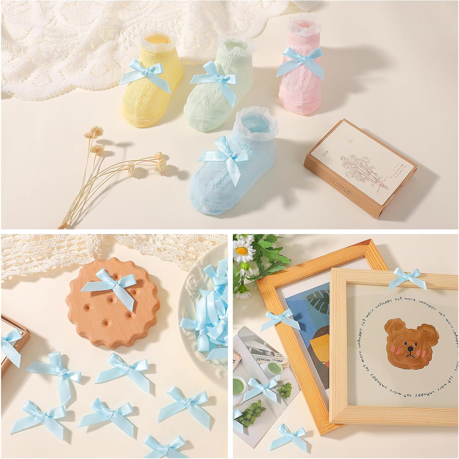 Choicbaby 50 PCS Blue Mini Satin Ribbon Bows 1.8 * 1.4" Small Blue Wrap Bows Decoration for DIY Craft Cheer Pins Box Card Birthday Party Wedding