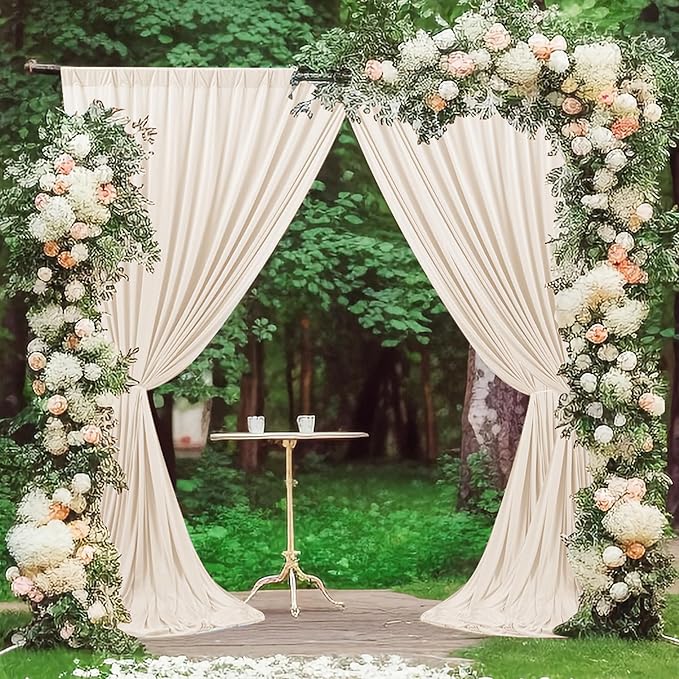MEETSKY Beige Backdrop Curtains 10ft x 10ft for Wedding Birthday Baby Shower Photography Backdrop Fabric Curtains Drapes Home Window Decorations Rod Pocket Window Drapes,5ft x 10ft, 2 Panels