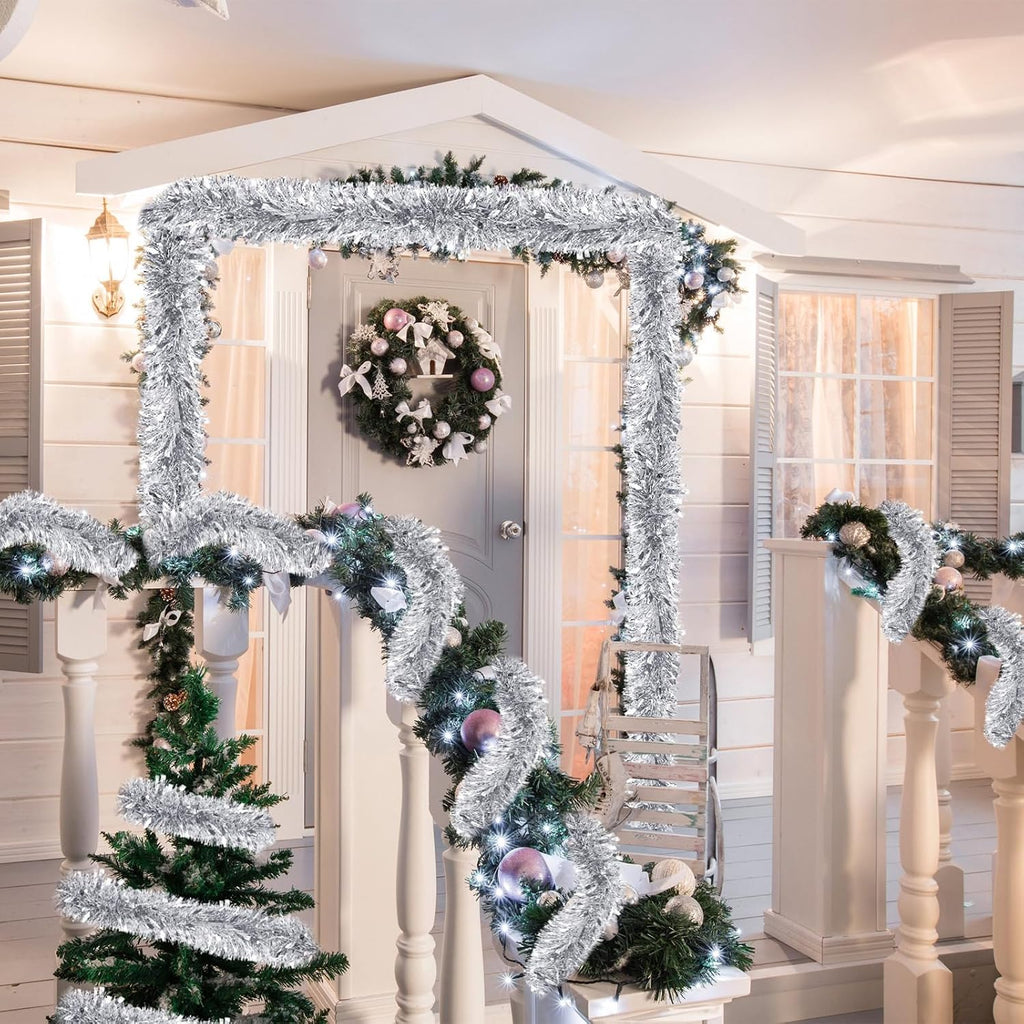 ceenna 150 feet christmas tinsel garland metallic twist showing dimensions