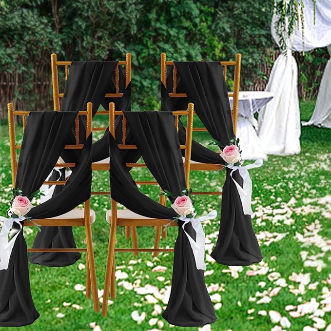 SiinvdaBZX 2 Panels Wedding Arch Draping Fabric 30" x 240" Black Polyester Chiffon Fabric for Multiple Occasions