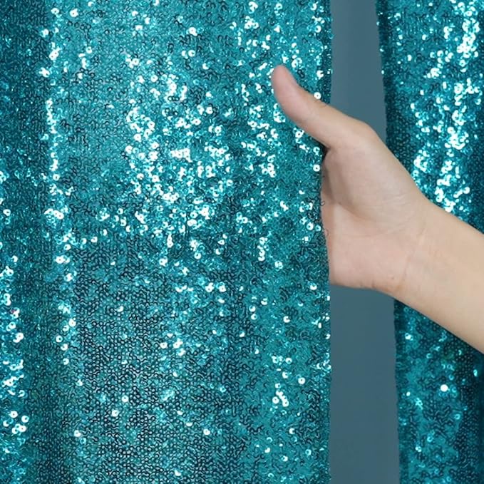 Poise3EHome 2ft x 8ft Teal Sequin Backdrop Curtains 2 Panels for Photography Party Decoration, Teal
