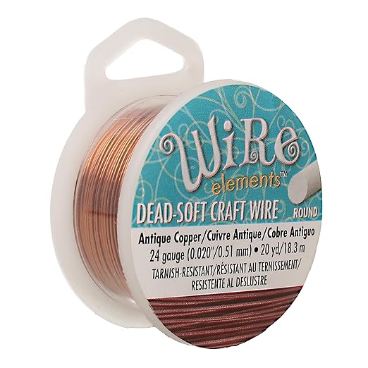 The Beadsmith Wire Elements Craft Wire – Tarnish Resistant, Soft Temper, Round, Antique Copper Color – 0.51mm, 24 Gauge, 20 Yard Spool – Jewelry Making, Wire Wrapping, Floral, & Other DIY Crafts