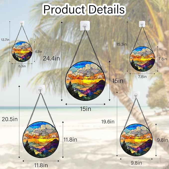 Stained Glass Window Hanging, Abstract Clouds Mountains Landscape Suncatcher for Doors Window Home Sun Catchers Decor Mother's Day Birthday Gifts for Women, Men Mom 9.8 in
