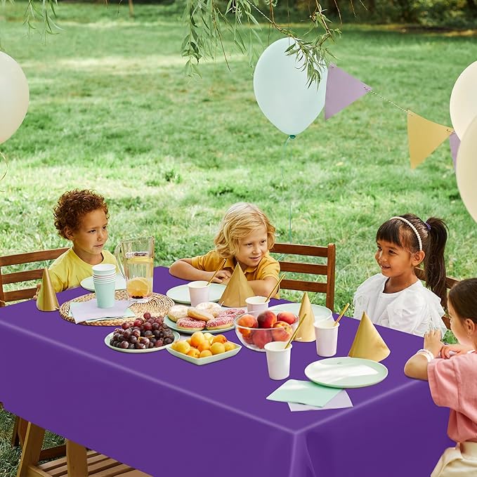 QZYL 4 PCS Plastic Table Cloth, 54" x 108" Purple Picnic Table Cover, for 6 to 8 Foot Tables, Rectangle Tablecloth for Birthday, BBQ, Wedding and Party Decorations, Indoor Outdoor Home Essentials