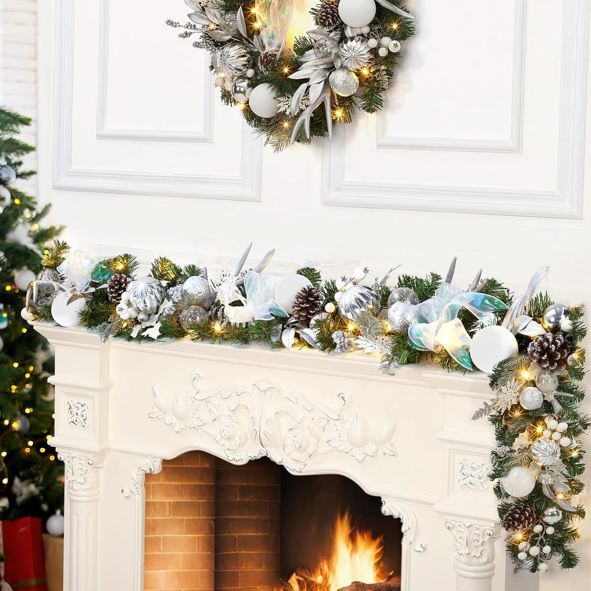 6 ft prelit christmas garland, artificial rattan flower, main product view