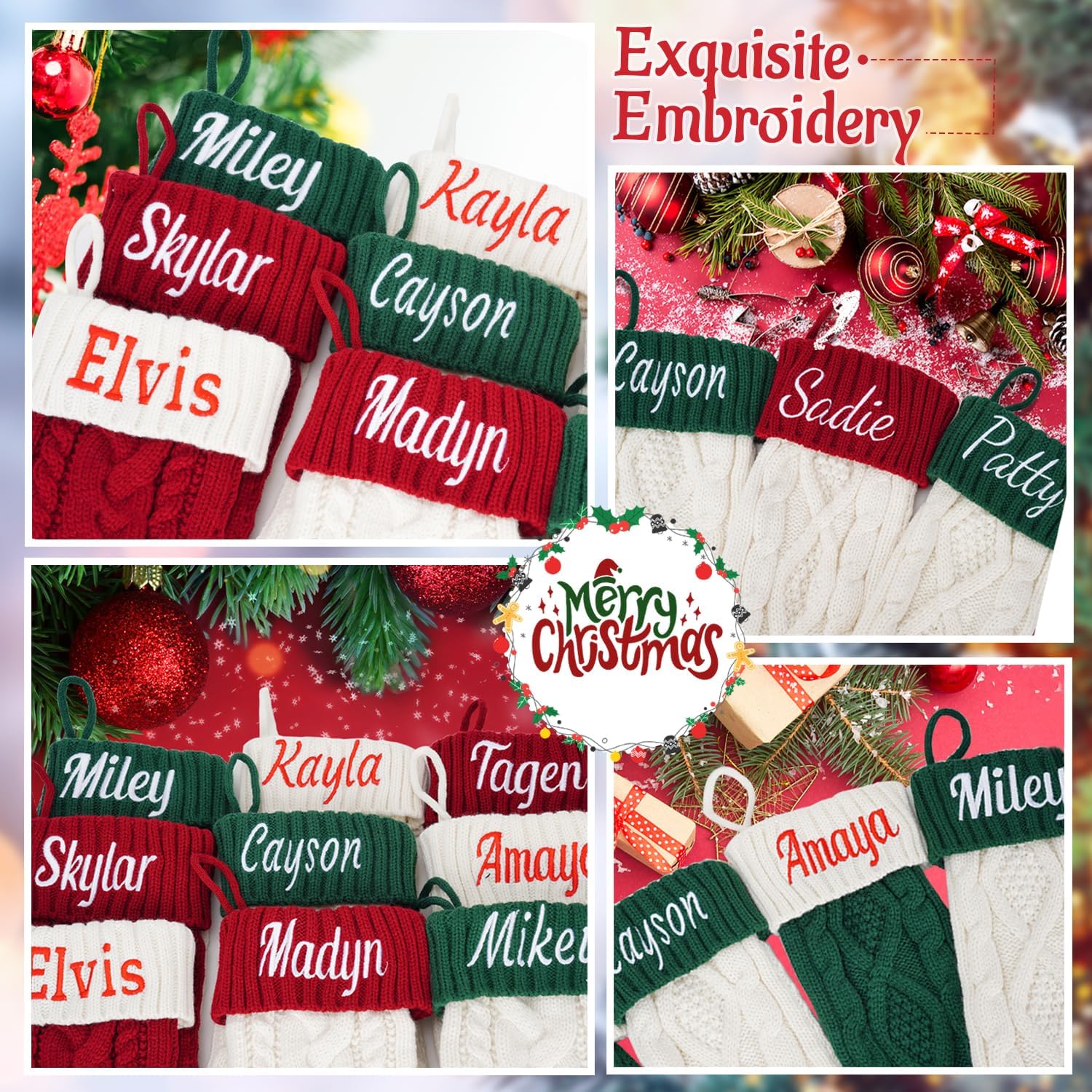 Personalized Christmas Stocking，Custom Name Family Christmas Stocking, 18” Large Knitted Xmas Stocking for Kids,Holiday and Family Stocking for Fireplace Christmas Holiday Party Decoration (1 pcs)