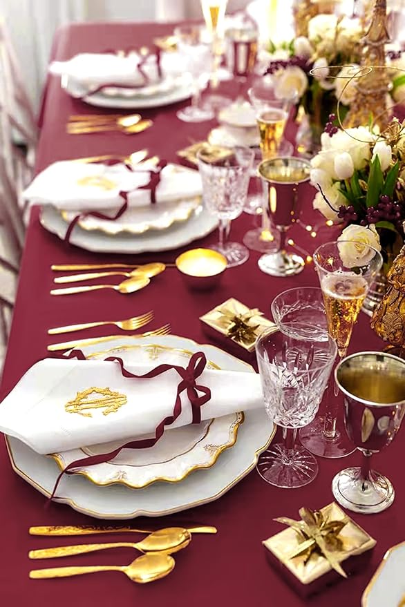 12 Pack Burgundy Tablecloths for Rectangle Tables 60 x 102 Inch Polyester Tablecloth 6 Foot Rectangle Table Cloth Wrinkle Resistant Washable Fabric Table Cover for Party Wedding Banquet Events