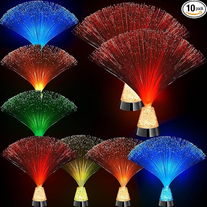Patelai 10 Pcs LED Fiber Optic Lamp Color Changing Fiber Optic Night Light with Multicolor Glow Decorative Table Centerpiece for Sensory Bedroom Halloween Party Holiday Decorations (Classic,Silver)