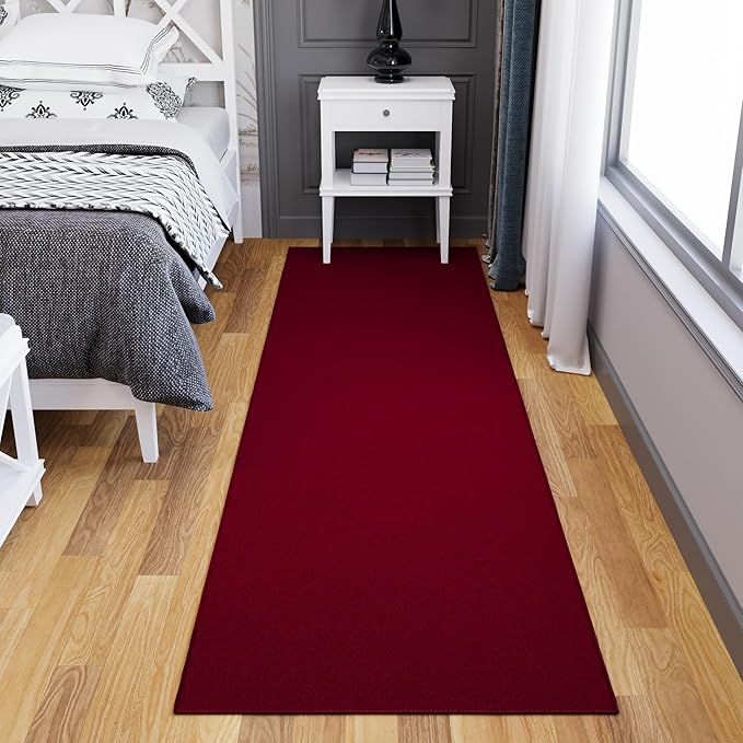 Sweet Home Stores SH Non-Slip Solid Rubberback Indoor Runner Rug for Kitchen, Hallways, Bathroom, Entrance, Bedroom, 2'7" x 12', Red