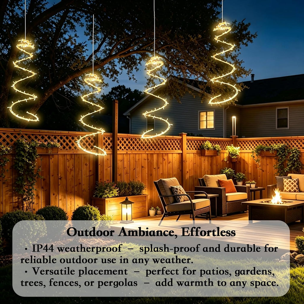168 led spiral christmas tree hanging lights, warm showing dimensions