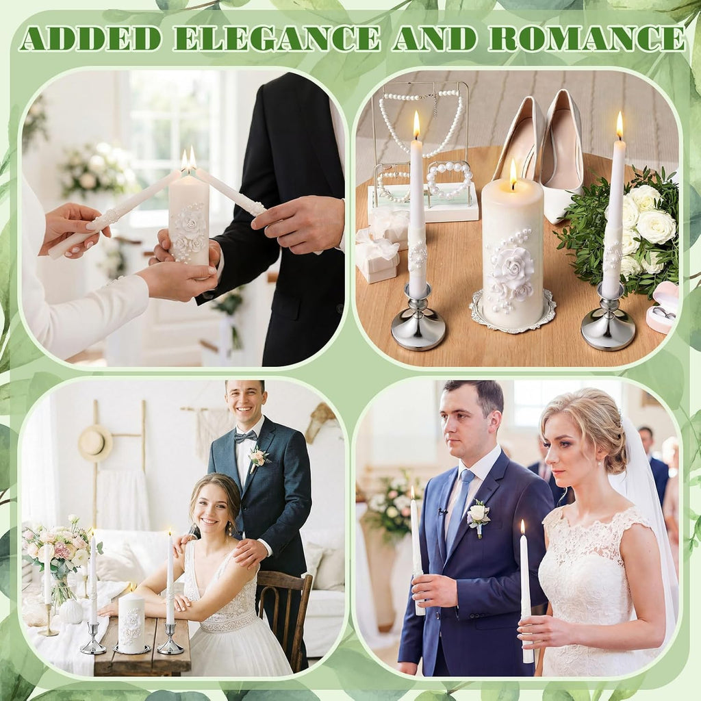Irenare Unity Candles with Holder for Wedding Ceremony Unity Candle Set Wedding Table Decorations Accessories for Formal Events Church (Ceramic Flowers)