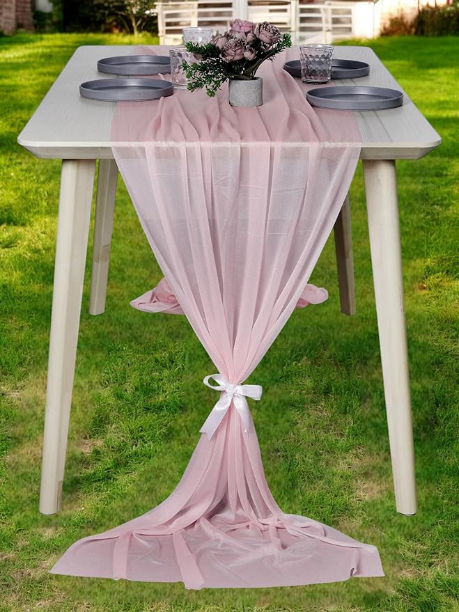 MDS Halloween Chiffon Table Runner - 12 Pack, 29 x 170 Inches, 14ft Each - Sheer Spooky Table Runners for Haunted House Parties, Trick-or-Treat Tables, Witchy Décor, Wedding & Events - Blush Pink