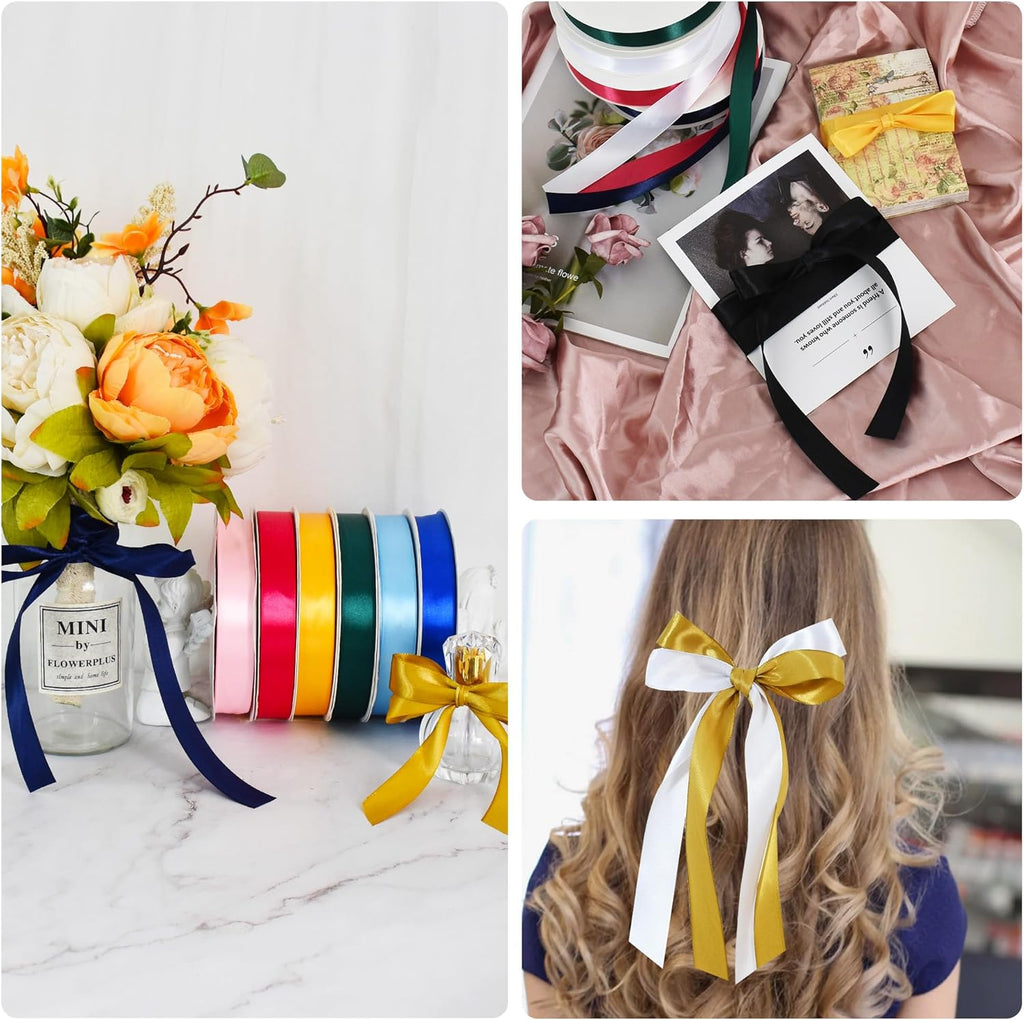 TONIFUL 7/8 Inch 100yds White Satin Ribbon Thin Solid Fabric Ribbon | perfect for crafts lei making gift wrapping bows invitations bouquets, for Christmas Halloween wedding & Valentine’s decor