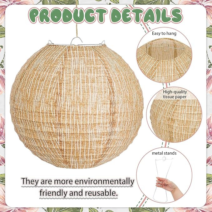 10Pcs 10" Boho Fall Party Decorations, Hanging Round Print Burlap Paper Lanterns for Office Classroom Ceiling Home Patio Neutral Baby Bridal Shower Wedding Rustic Thanksgiving Decor (10inch)