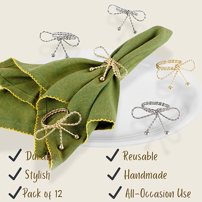 Heavy Duty Metal Napkin Ring Set of 12 - Elegant Napkin Ring with Sturdy Design - Handmade Napkin Holders for Wedding, Dinner, Parties, Dining Room, Family Gathering (Gold & Silver) - CLEENTABLE