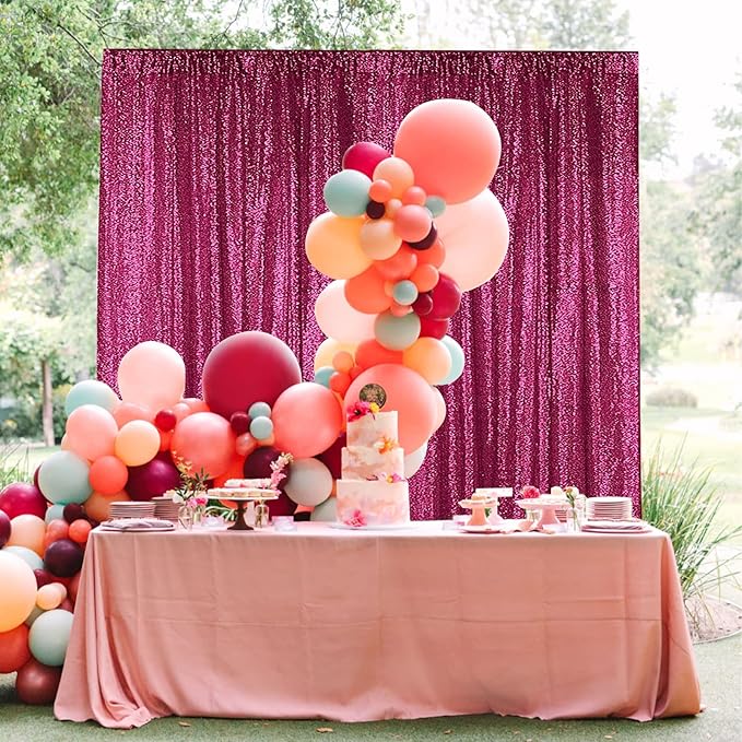 Sugargirl Fuchsia Sequin Backdrop Curtain 4 Panels 2FTx8FT Glitter Fuchsia Background Drapes Sparkle Photography Backdrop for Party Wedding Birthday Wall Decoration