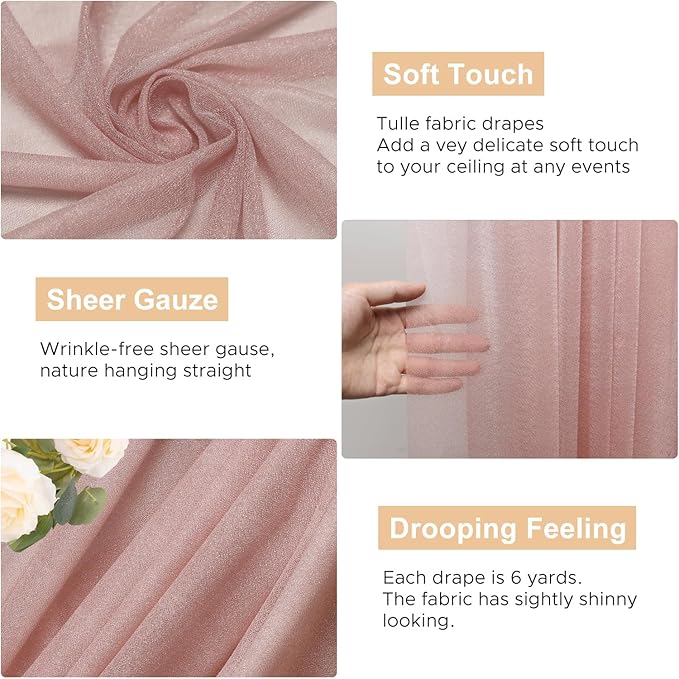 Wokceer Dusty Rose Wedding Arch Draping Fabric Backdrop 4 Panels 28.7" X 20FT Sheer Drapes Fabric for Wedding Arbor Ceremony Party