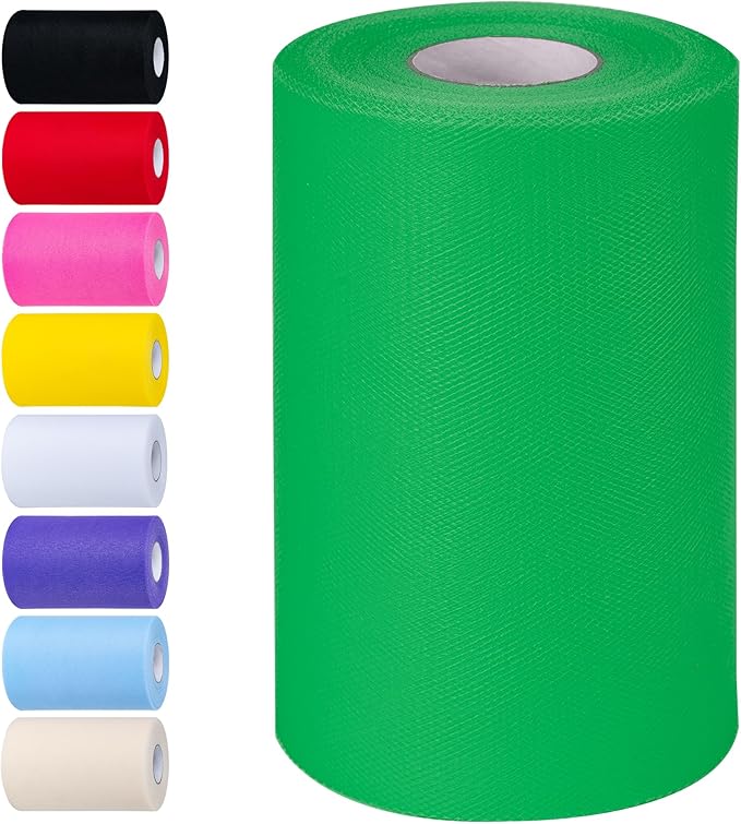 Green Tulle Fabric Rolls 6 Inch by 100 Yards (300 feet) Tulle Roll Spool Fabric for DIY Tutu Skirt Baby Shower Birthday Party Wedding Decorations Christmas Craft Supplies (Green)