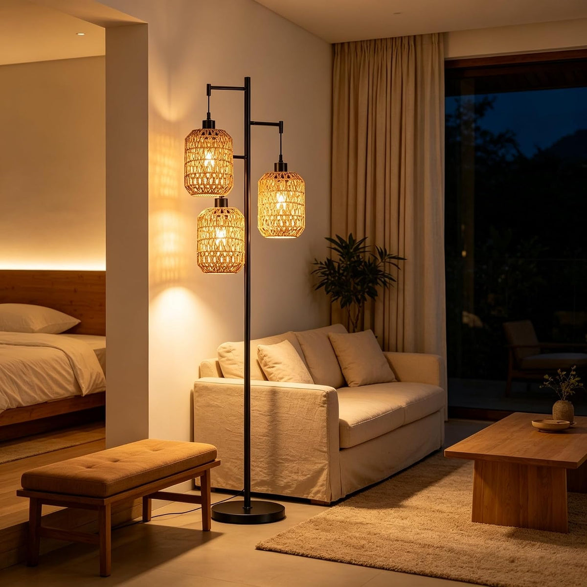qiyizm floor lamp for living room,bedroom,boho rattan tree, package contents
