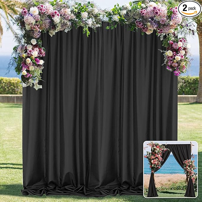 Black Backdrop Curtain for Party, Background Drapes Panels with Rod Pocket, Wrinkle Free Black Photo Curtains Backdrop Drapes Fabric Decoration for Wedding, Birthday Party Decor 5ft x 10ft, 2 Panels
