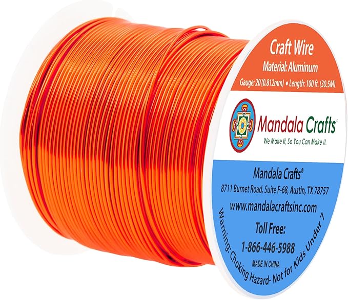 Mandala Crafts 20 Gauge Anodized Aluminum Craft Wire for Jewelry Making - 100 FT Colored Flexible Burnt Orange Wire - Bendable for Bonsai Armature Crafting Sculpting