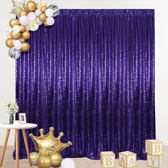 SquarePie Sequin Backdrop Curtain Not See Through Thick Glitter Background for Party 10FT x 10FT Purple