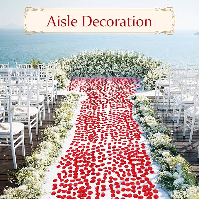 300pcs Dark Red Faux Silk Rose Petals - Perfect for Wedding Aisles, Flower Girls, Tables, Party Confetti, Bridal Showers and Home Decor