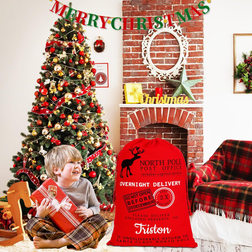 Ulico Personalized Christmas Bag ，Custom Oversized Santa Sack with Embroidered Name ，Christmas Gift Bag Present Bag ，Large Gift Sack，Canvas Stocking Bags for Kids, Family（1 Pcs）