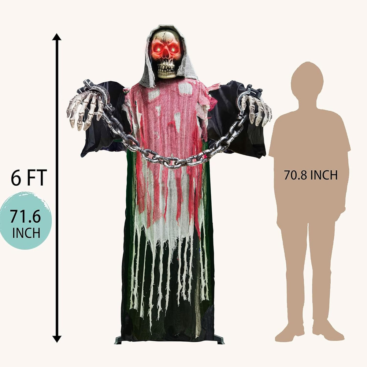 Halloween Decorations Outdoor, 6 Ft Large Animated Grim Reaper with Big Chain...