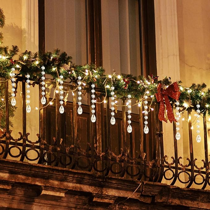 Nuenen 100 Pcs Acrylic Hanging Crystals for Centerpieces Chandelier Clear Crystal Garland Strands Ornament Acrylic Clear Beads Prisms Pendant for Christmas Tree Window Home Decoration(Teardrop)