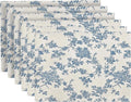 Pastoral Placemats for Dining Table Set of 6, Reversable & Heat-Resistant Non-Slip Place Mats for Kitchen Table Mats 13 x 19 Inch, Floral (Dark Blue)