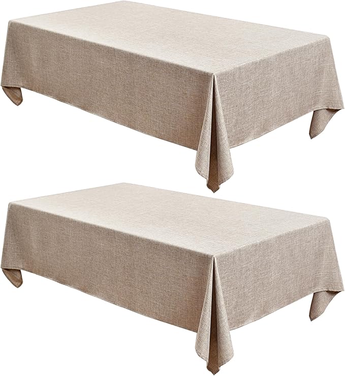 Fitable Faux Linen Tablecloths Rectangle 60 x 144 Inch - 2 Pack Neutral Table Clothes for 10 Foot Tables, Nature Faux Burlap Kitchen Table Covers for Dining, Party, Farmhouse, Banquet, Buffet