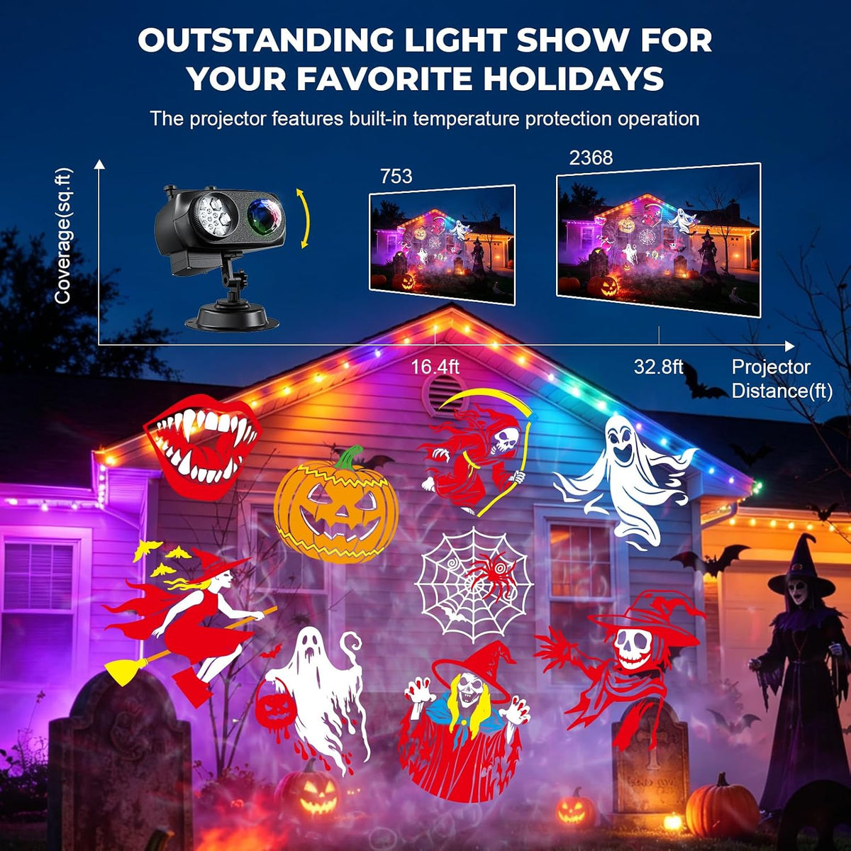 2026 Halloween Projector Lights,15W HD Holiday Light for Christmas Gift
