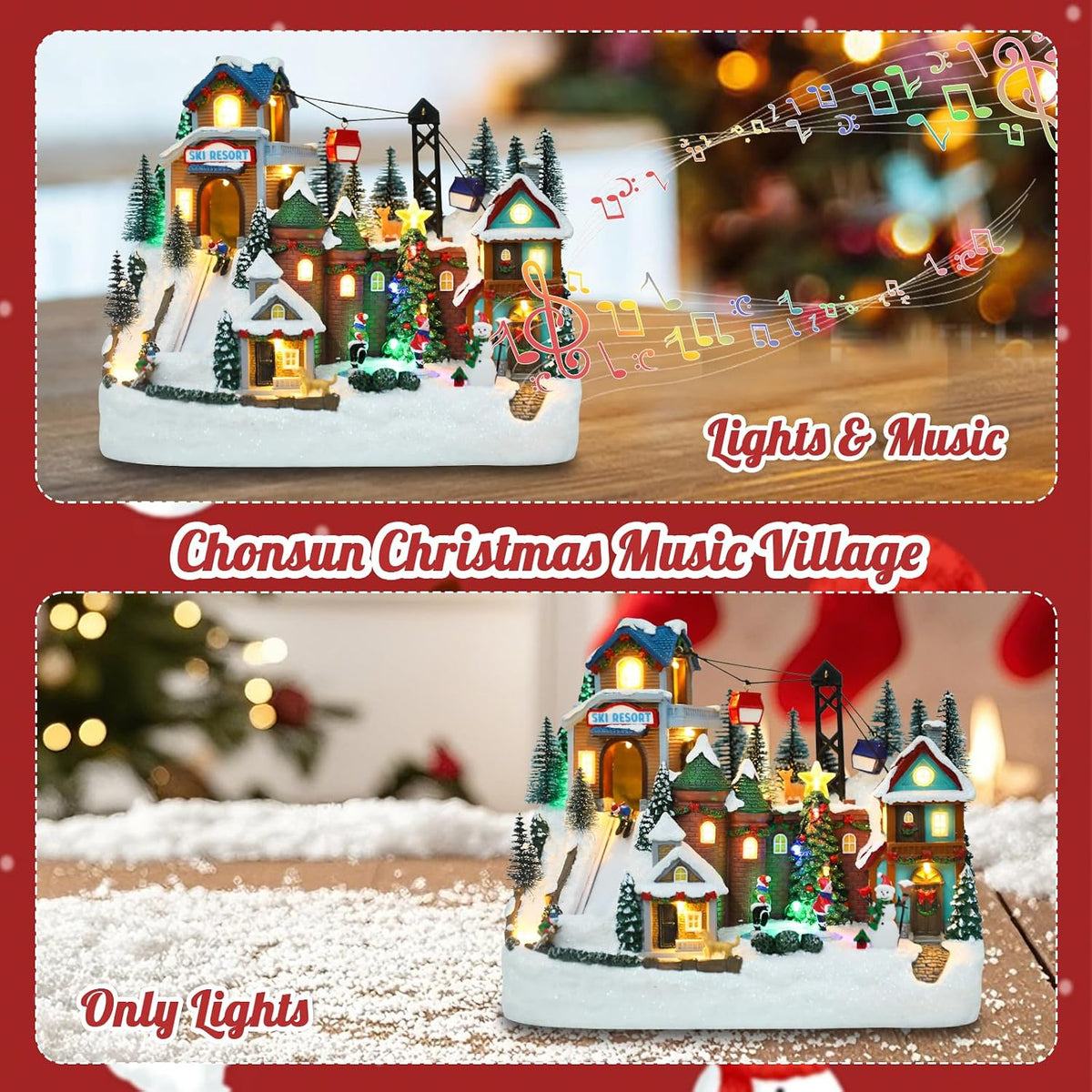 christmas village house 10.2 inch christmas decorations skiing, side view