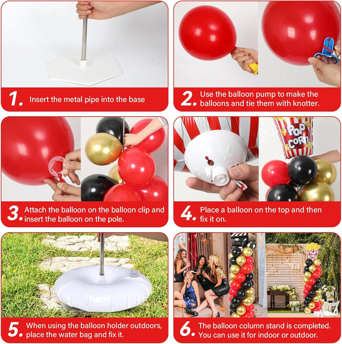 2 set movie night balloon column stand kit, side view
