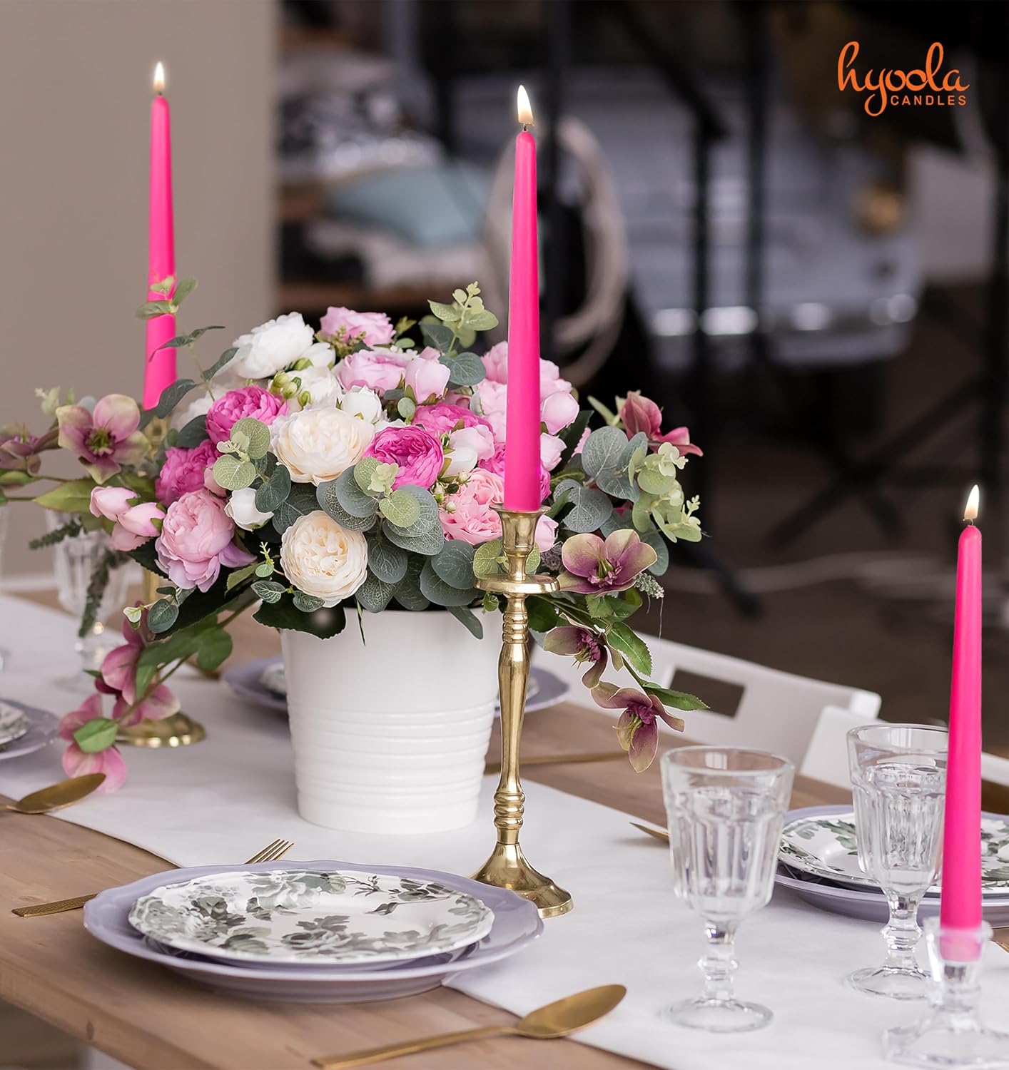 Hyoola Tall Taper Candles - 10 Inch Hot Pink Fuchsia Unscented Dripless Taper Candles - 8 Hour Burn Time - 4 Pack