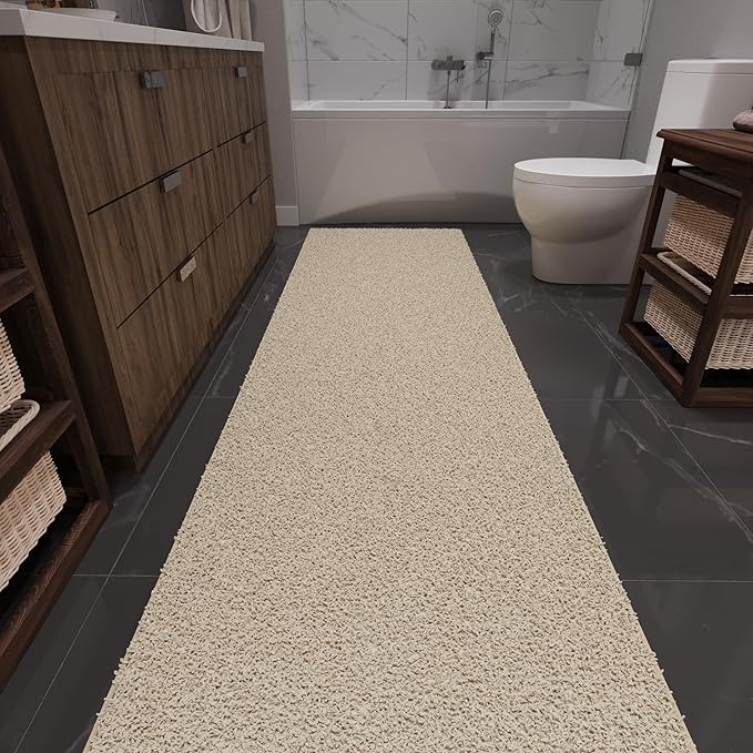 Ottomanson 3' x 20' Shaggy Runner Rug - Plush & Cozy Non-Slip Carpet for Bedroom, Living Room, Bathroom & Entryway - Durable & High-Traffic Friendly for Hallways & Dorms, Cream