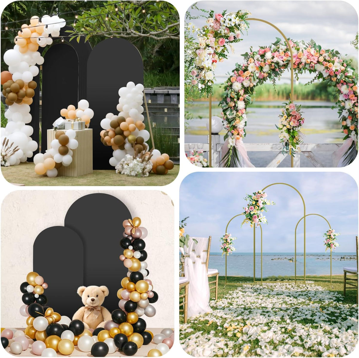 Arch Backdrop Stand and Cover Set, Metal Balloon Arch Backdrop 6ft, Gold Arch...