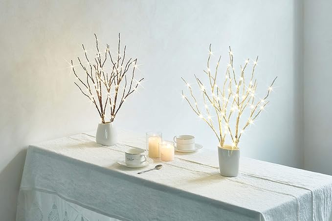 Fudios Lighted Branches with Timer 70 LED Fairy Lights 18in Battery Operated, Willow Branches with Lights for Vase Christmas Holiday Home Decor