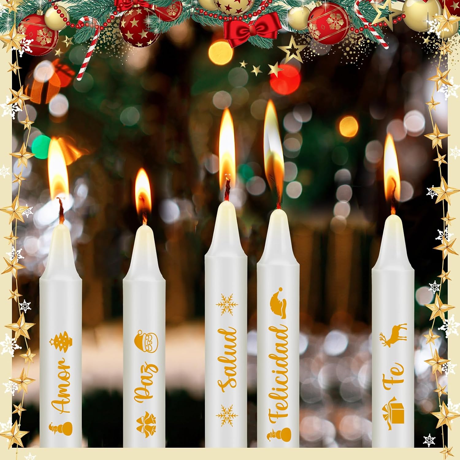 Conelist 10 Pcs Colombia Candle Night Supplies Spell Taper Candles Deseos Velitas para El 7 De Diciembre Velitas for Christmas Virgin Day Navidad para El Dia De La Virgen(Gold,4",Candle Night)